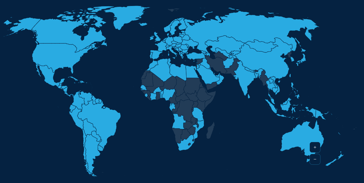RV safe rvsecure Available network coverage in countries in light blue  coverage 